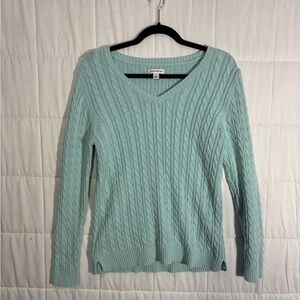 Croft & Barrow Women's Classic Preppy Cozy Mint Green Cable Knit V-Neck Sweater